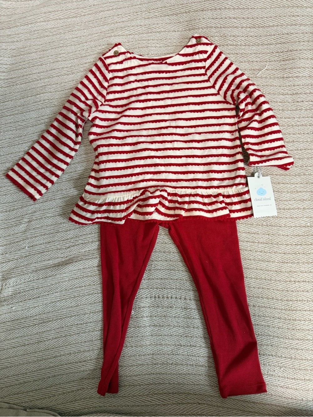 cloud island Red & White Striped Ruffle Top with Red Leggings Pajama Set